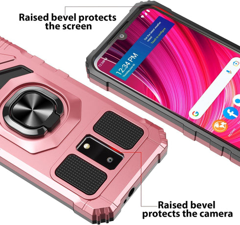 TJS Compatible for BLU View 4 (B135DL) Case, with Tempered Glass Screen Protector, Metal Ring Magnetic Support Kickstand Heavy Duty Drop Protectio...