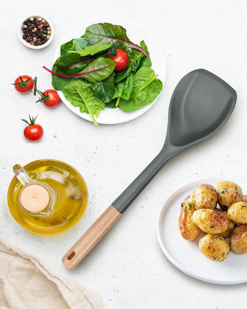 Nonstick Silicone Spatula, Non Scratch Flexible Edge for Pans, Slip Resistant comfortable Wooden Handle, Heat Resistant BPA-Free Kitchen Spatulas ...