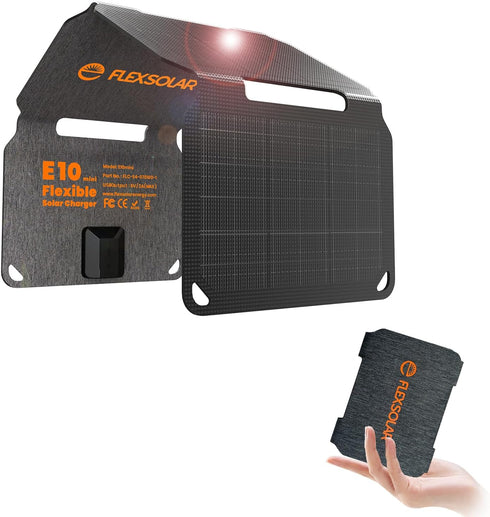 FlexSolar 10W Foldable Solar Chargers 5V USB Small Power Emergency Portable 4 Folds Panels IP67 Waterproof Camping Hiking Backpacking for Phones F...