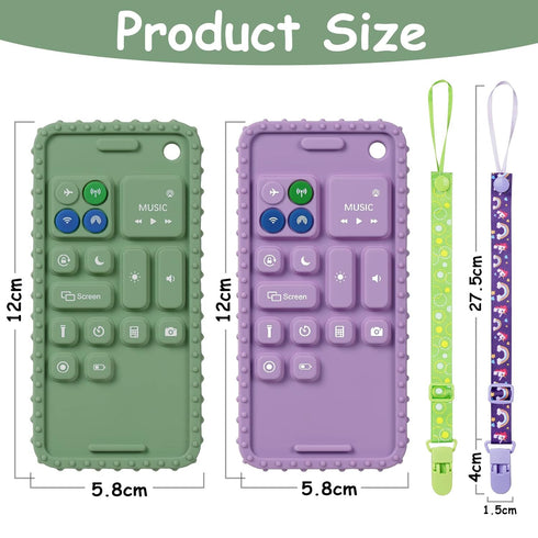2PCS Silicone Baby Teething Toys, Cell Phone Teether Toys with 2PCS Pacifier Clip, Baby Teething Toys for 0-12 Months, Baby Phone Chew Toys BPA Fr...