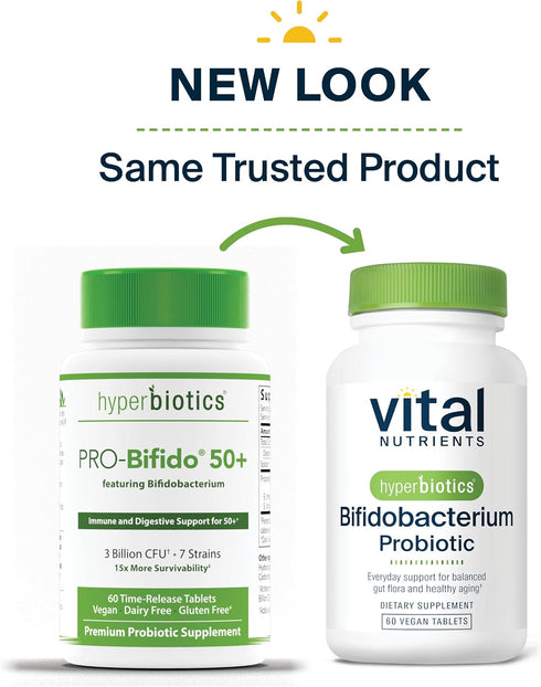 Hyperbiotics Vital Nutrients Bifidobacterium Probiotic | 7 Targeted Strains | Supports Immune and Digestive Health for Older Adults | Shelf-Stable...