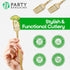 Party Bargains Disposable Plastic Salad Fork Flatware Utensils, 32 Pack, Gold, Novelty Modern Design Kitchen Silverware Cutlery for Household Dinn...