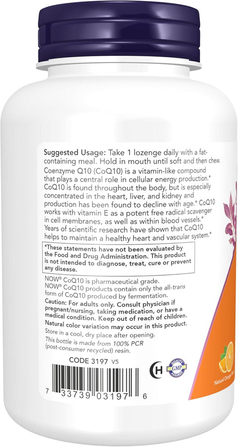 NOW Supplements, CoQ10 200 mg, Pharmaceutical Grade, All-Trans Form produced by Fermentation, 90 Lozenges...