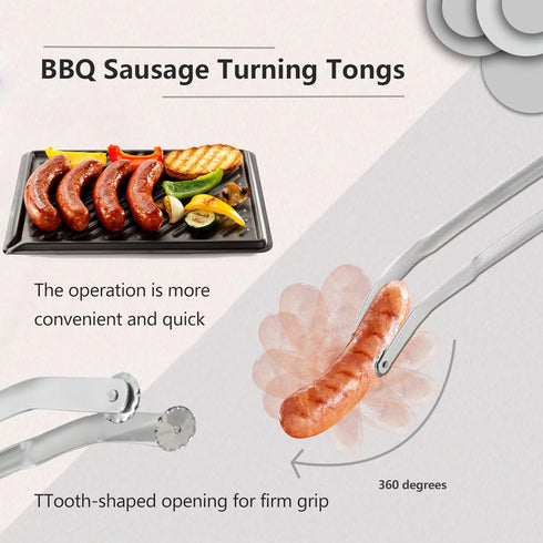 BBQ Sausage Cooking Rotating Tongs, Tongs for Grilling, Tongs for Cooking, Flip Bacon Steak Meat Sausage Vegetables BBQ Tongs, Cooking Tongs Stain...