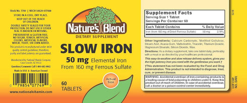 Nature's Blend Slow Iron 50 mg (160 mg) Compare to Slow Fe® 60 Tablets...