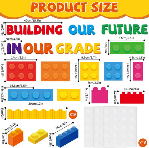 87 Pcs Building Blocks Bulletin Board Set Classroom Decoration Back to School Building our Future in Our Grade Cutouts for Classroom School Chalkb...