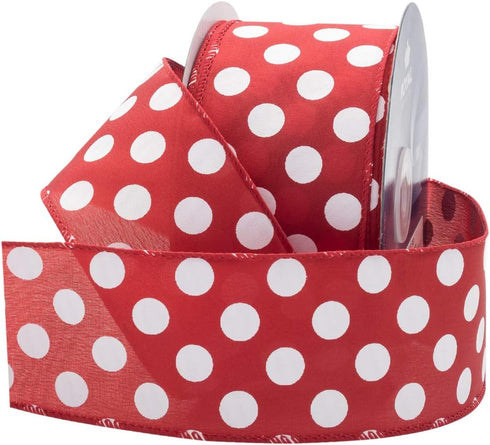 Royal Imports Polka Dot Ribbon, 2.5" (#40) Christmas Ribbon Circle Design for Floral, Craft, Holiday Decoration, 25 Yard Roll (75 FT Spool) - Red/...