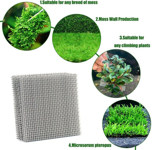 24 Pieces 3.1X3.1in (8X8cm) Aquarium Moss Mesh, 304 Stainless Steel Aquatic Moss Wall, Easy to Cut, for Fixing and Propagating Aquatic Mosses, DIY...