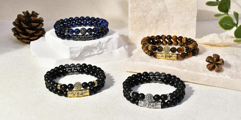 Tiger Eye Gemstone Beaded Stretch Bracelet For Men 8MM Natural Stone Beads Bracelet Set Adjustable Bracelet Best for Men Women Gifts...