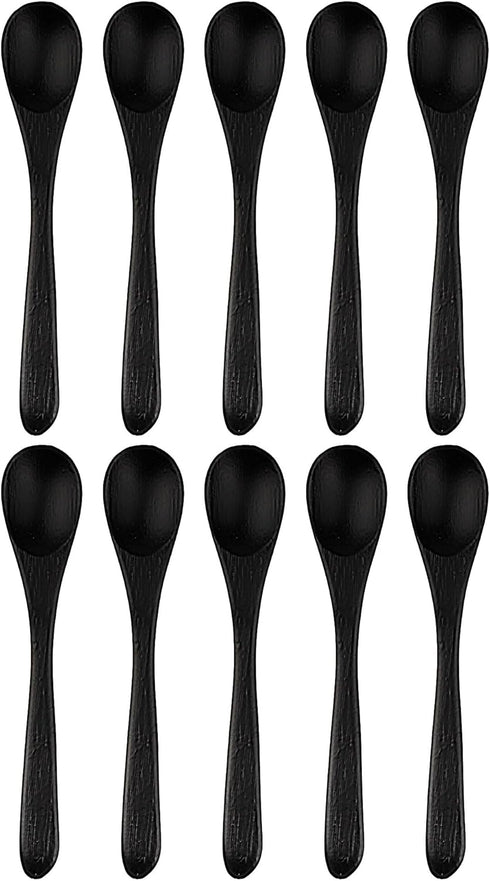 BambooMN Bamboo Spoons, Mini Salt Spoon/Tiny Wooden Spoons for Spices, 30pcs Black Oval 4.3"...