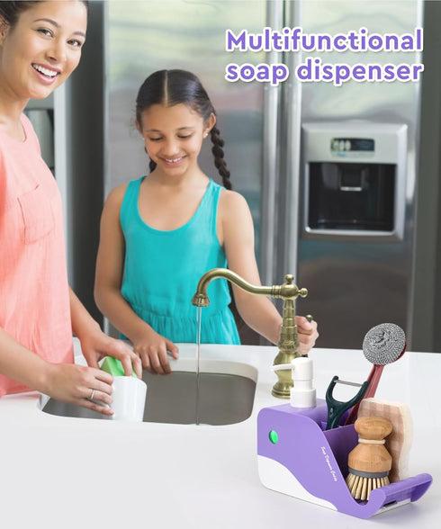 Hand Soap Dispenser with Toothbrush and Toothpaste Holder, Dish Soap Dispenser with Sponge Holder and Brush Holder, Kids Soap Dispenser for Bathro...