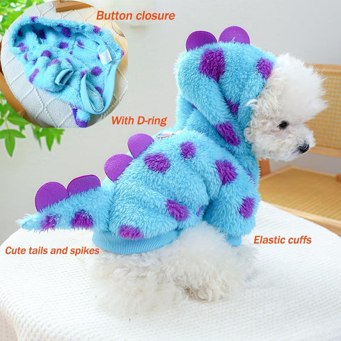 Dinosaur Dog Clothes for Small Dog Girl Boy,Fleece Winter Puppy Hoodies with Leash Ring,Cold Weather Coat for Cat,Funny Dog Dinosaur Costume for C...