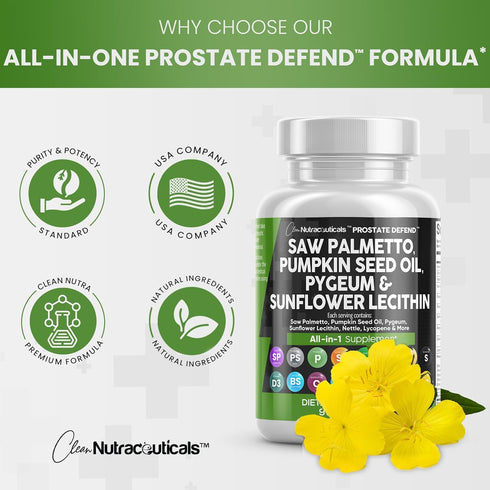 Clean Nutraceuticals Saw Palmetto 10000mg Pumpkin Seed Oil 3000mg Pygeum 3000mg Sunflower Lecithin 3000mg Stinging Nettle Cranberry - Prostate Sup...