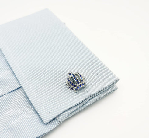 Royal Crown Blue Crystal Cuff Links for Men Lady in Gift Box Unisex Cufflinks for Business Wedding Anniversary Dress...