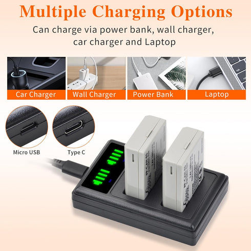 LP-E5 LPE5 LP E5 Battery and Smart LED Display Dual Channel Charger Compatible with Canon EOS Rebel XSi, Rebel T1i, Rebel XS, 1000D, 500D, 450D, K...