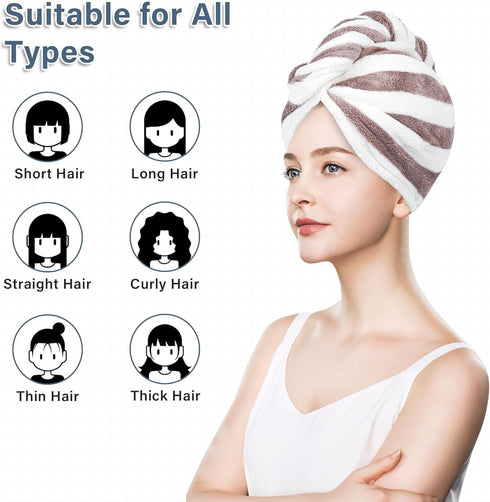 Microfiber Hair Towel Wrap, Quick Dry Hair Turbans with Button, Ultra Soft Thickening Coral Fleece Dry Hair Cap, Anti Frizz Hair Turban Towel for ...