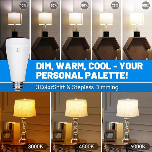 DualGlow Rechargeable Light Bulbs with Remote, Lamp Socket + USB Rechargeable Battery Light Bulb,Up to 50 Hours, 3 Color Temperatures and Dimmable...