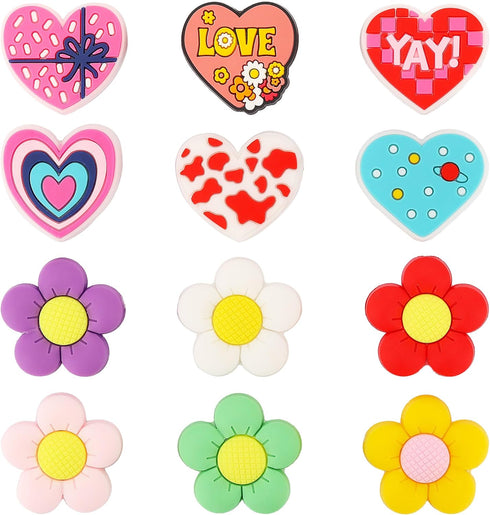 12Pcs Flower and Heart Silicone Focal Beads Bulk, Silicone Beads for Beadable Pen Keychain, DIY Pen Beads Heart-Shaped Flower Making Silicone Bead...