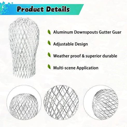4-Pack 3.5" Expandable Aluminum Downspout Gutter Guards - Leaf & Debris Filter Strainers to Prevent Blockages, Fits Most Gutters...