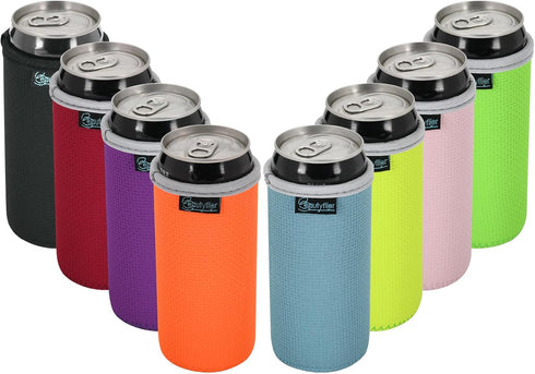 Beautyflier Pack of 8 Anti-Slip 12oz Slim Energy Drink Insulator Sleeves Embossed Neoprene 3mm Thick Collapsible Slim Drink Can Cover for BBQ Camp...