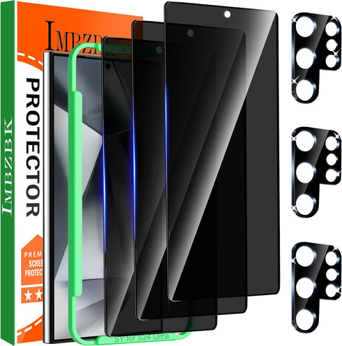 IMBZBK 3 Pack Privacy Screen Protector for Samsung Galaxy S24 Ultra Tempered Glass 3 Pack Camera Lens Protector Accessories Anti Spy Case Friendly...