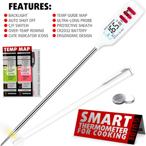 Meat Thermometer Digital, Food Thermometer for Cooking, Instant Read Thermometer for Kitchen, Outdoor BBQ Grill Thermometer with Backlight, Long P...
