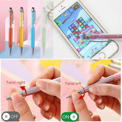 24pcs Retractable Ballpoint Pen, Bling Stylus Pen, Crystal Diamond Screen Touch Pen, Capacitive Writing Pens for Note, Tab, Office School Statione...