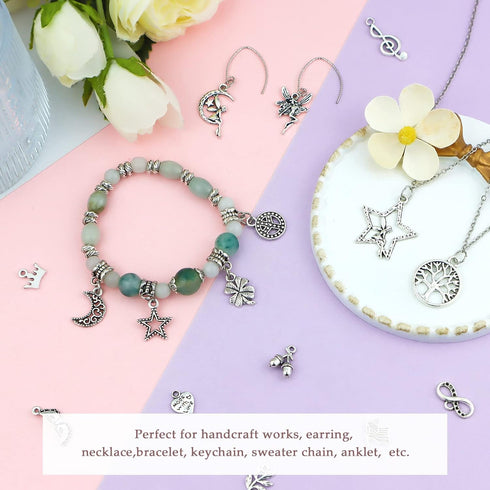 JIALEEY 200 PCS Wholesale Bulk Lots Jewelry Making Charms Mixed Smooth Tibetan Silver Metal Charms Pendants DIY for Necklace Bracelet Jewelry Maki...