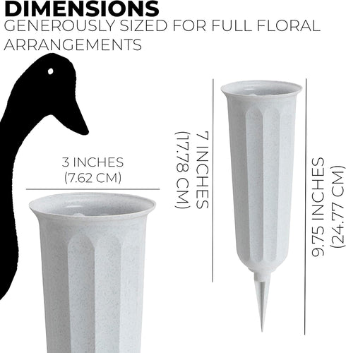 2 Pack Plastic Cemetery Vase with Ground Spike – 9.75" x 3" Outdoor Grave Flower Holder – Granite Memorial Floral Container...
