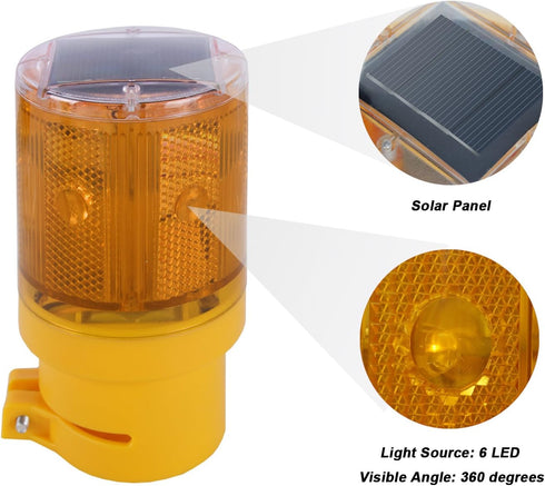 Qooltek Solar LED Warning Lamp - Flashing Barricade Light, Road Construction Safety Signs, Flicker Beacon (Yellow)...