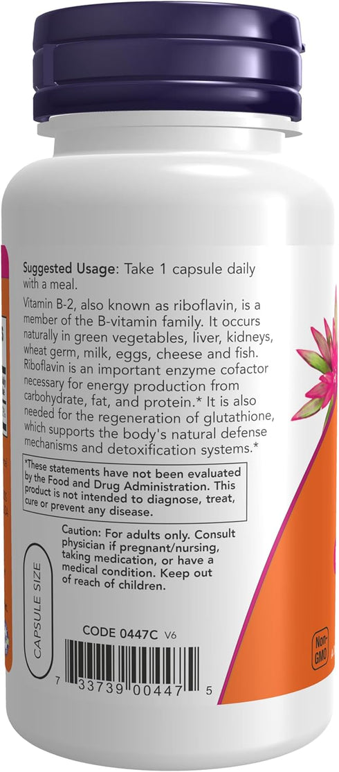 NOW Supplements, Vitamin B-2 (Riboflavin) 100 mg, Energy Production*, 100 veg Capsules...