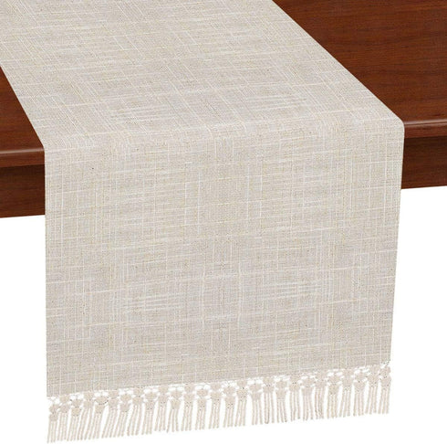 Grelucgo Solid Natural Color Lined Fringe Table Runner or Dresser Scarf (Natural, 14 x 48 inches)...
