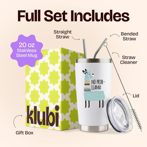 KLUBI Llama Gifts for Women 20 Ounce Mug - No Prob Llama Tumbler with Straw Lama Cup Gift for Mom from Daughter...