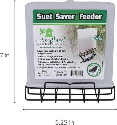 Songbird Essentials Suet Saver Upside Down Suet Feeder, Rigid Plastic Case with Suet Cage Bottom, Holds One Bird Seed Suet Cake...