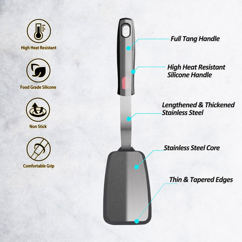 Silicone Spatulas Heat Resistant with Longer Handle, Spatula Turner for Nonstick Cookware, Flexible Kitchen Flipper, BPA Free & Dishwasher Safe...
