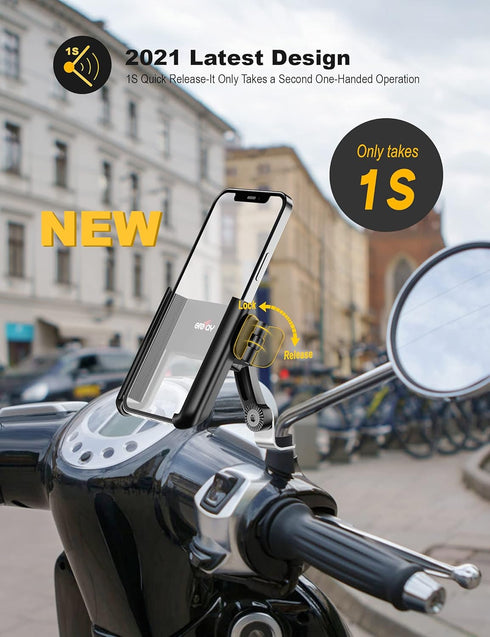 Motorcycle Phone Mount, 1S Quick Release Anti Shake Motorbike Phone Holder for 3.5-7.0 Inch Smartphone for Motorcycle Mirror Phone Mount with 360°...