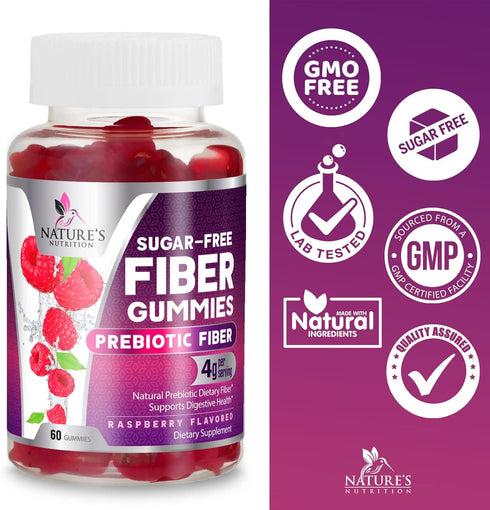 Sugar-Free Fiber Gummies - 4g Soluble Prebiotic Fiber per Serving - Natural Support for Digestive Health & Regularity - Nature's Daily Plant-Based...
