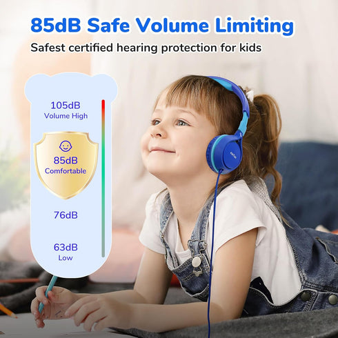 EarFun S1 Kids Headphones, Foldable Wired Headphones for Kids, 85dB Volume Limit, Stereo Sound, Adjustable Headband, Portable Lightweight On-Ear H...