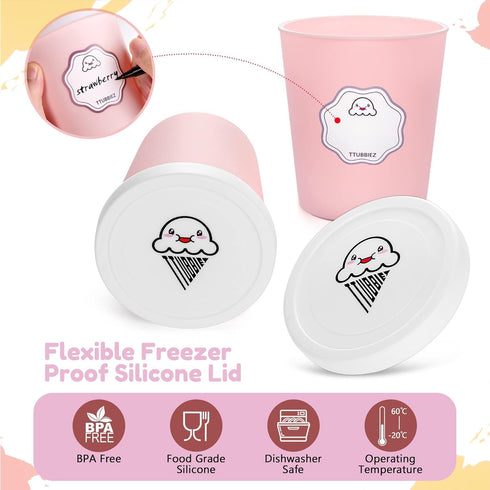 Ice Cream Containers (2 Pack - 1 Quart Each), Freezer Containers for Homemade Ice Cream Storage - Pink...