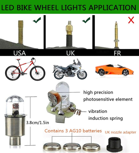 LED Tire Lights for Car 4 Pack Trucks Valve Stem Caps Bike Golf Cart Firefly Wheel Lights Bicycle Motorcycle Tyre Spoke Lights Waterproof for Kids...