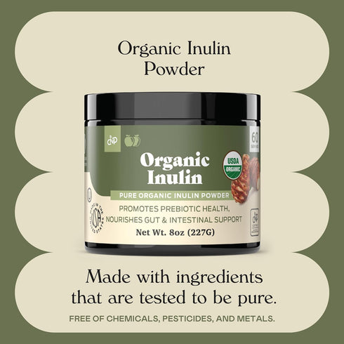 Pure Organic Inulin Powder Fiber Supplement - (Jerusalem Artichoke) Prebiotic Bulk Inulin Fiber Powder 8oz Digestion & Gut Health...