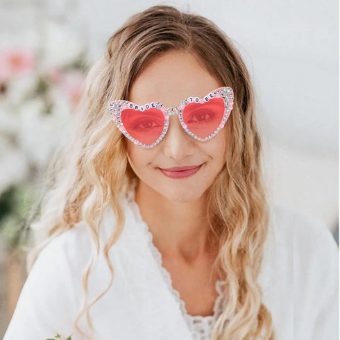 Etercycle Bride Sunglasses, Heart Sunglasses for Bachelorette Party, Fashion Rhinestone Pink Sunglasses For Bride to Be Gift...