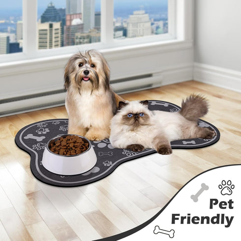 Dog Cat Food Mat,Rapid Absorbent Pet Feeding Mat, Bone Shaped Dog Placemat Water Bowl Mat with Rubber Backing,No Stains Dog Cat Food Mats Indoor, ...