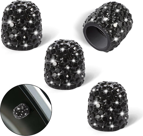 Set of 4 Rhinestone Tire Valve Stem Caps Bling Car Accessory Compatible with Universal Wheel Air Stem Valve Black...
