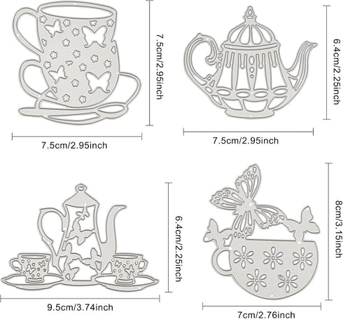 GLOBLELAND 4Pcs Metal Teapot Tea Cup Cutting Dies Tea Cup with Butterfly Stencil Template for Tea Party Invitations Scrapbook Embossing Christmas ...