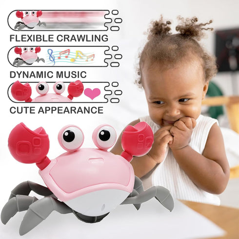 Pbooo Crawling Crab Baby Toy - an Interactive Walking, Dancing Crab Musical Toy for Babies - Ideal for Tummy Time, Neck Muscle Development, and Cr...