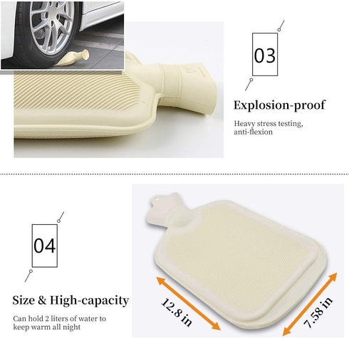 Hot Water Bag Hot Water Bottle 2 Liter with Knit Cover - Great for Cramps, Pain Relief & Cozy Nights - Water Heating Pad - Feet & Bed Warmer for A...
