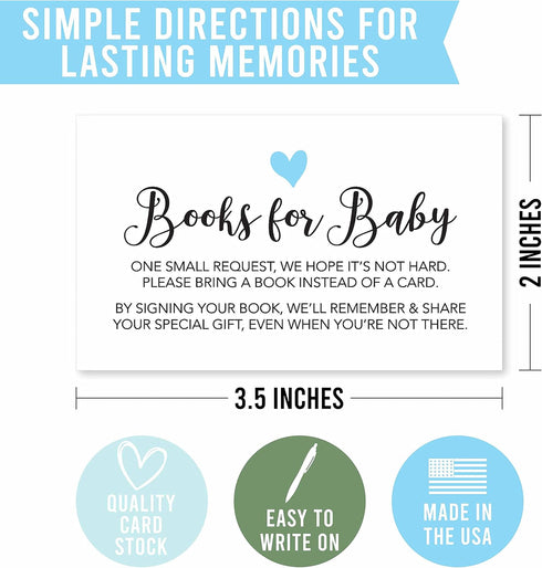 Hadley Designs 25 Books For Baby Shower Request Cards - Blue Baby Shower Invitation Inserts, Book Request Baby Shower Guest Book Alternative, Brin...