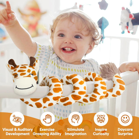 Stuffed Giraffe Spiral Car Seat Toys, 0-6 months Stroller Activity Baby Infant Carseat Toys Hanging Including Bee Rattles| Flower Mirror| Rainbow ...