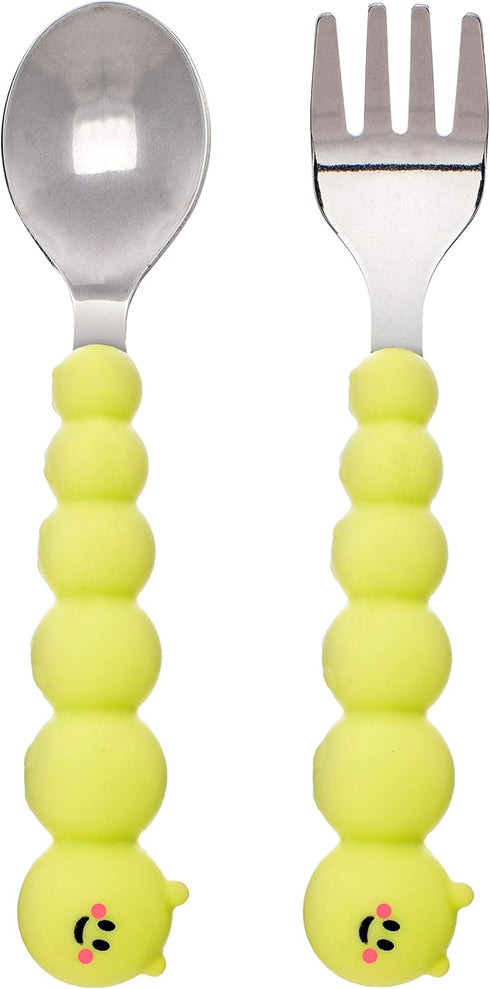 melii Caterpillar Spoon and Fork Utensil Set for Toddlers - BPA-Free Silicone and Stainless Steel Kids Utensils - Ergonomic, Easy-Grip Design for ...